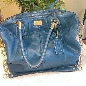 Coach Kristin smoke blue leather satchel handbag